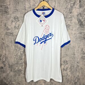 Vintage Y2K Los Angeles Dodgers Ringer T-Shirt MLB Majestic White Blue